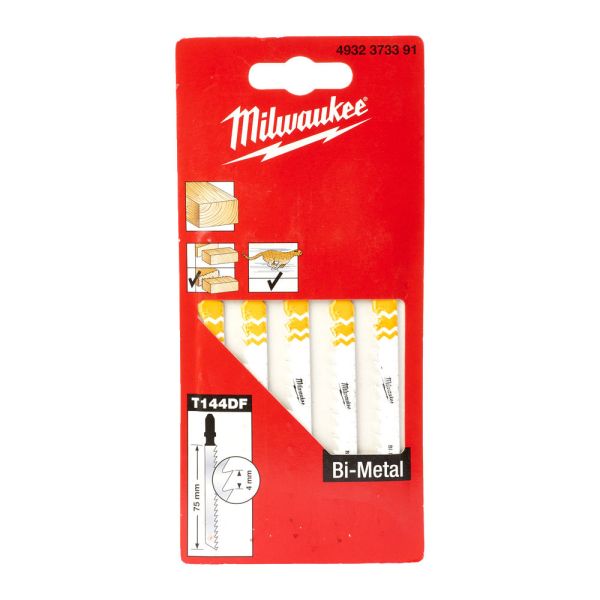 Полотна для лобзиков T144DF Bi-Metal MILWAUKEE, 75х4,0мм, (5шт), (деревина, швидкий різ) (4932373391)