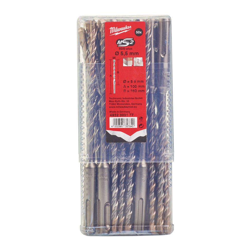 Бур SDS-PLUS M2 MILWAUKEE, діаметр 5,5х160х100мм, (50шт), пластикова коробка (4932399177)