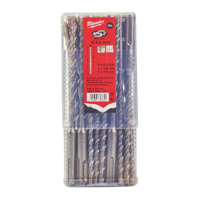 Бур SDS-PLUS M2 MILWAUKEE, діаметр 5,5х160х100мм, (50шт), пластикова коробка (4932399177)
