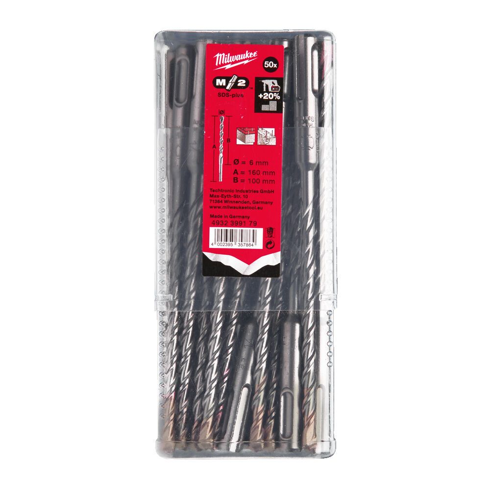 Бур SDS-PLUS M2 MILWAUKEE, діаметр 6,0х160х100мм, (50шт), пластикова коробка (4932399179)