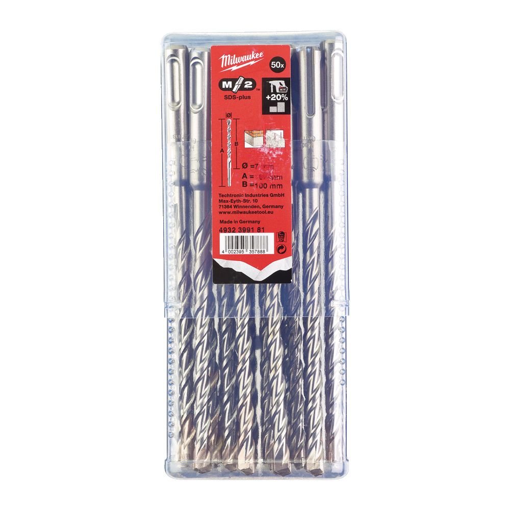 Бур SDS-PLUS M2 MILWAUKEE, діаметр 7,0х160х100мм, (50шт), пластикова коробка (4932399181)