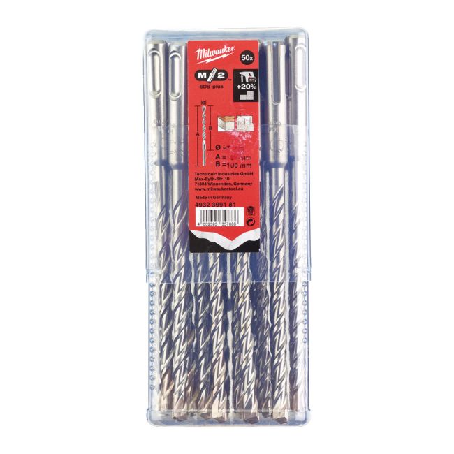 Бур SDS-PLUS M2 MILWAUKEE, діаметр 7,0х160х100мм, (50шт), пластикова коробка (4932399181)