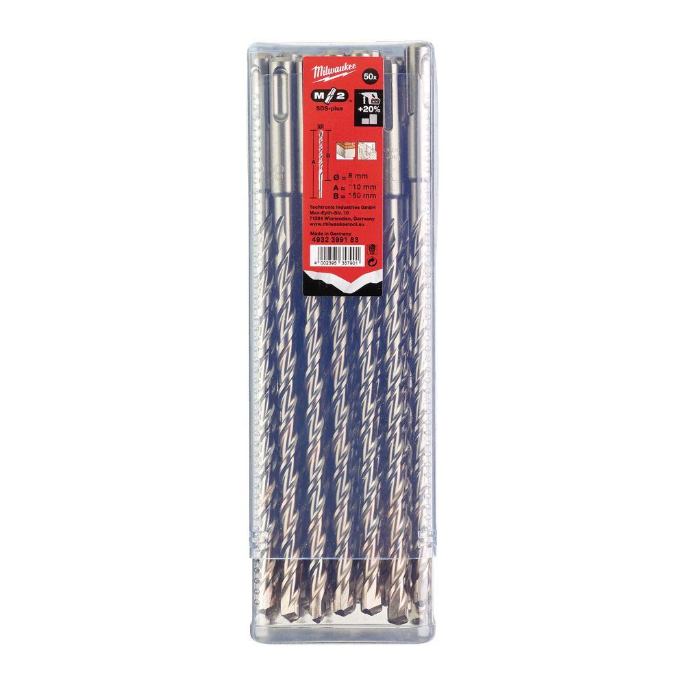 Бур SDS-PLUS M2 MILWAUKEE, діаметр 8,0х210х150мм, (50шт), пластикова коробка (4932399183)