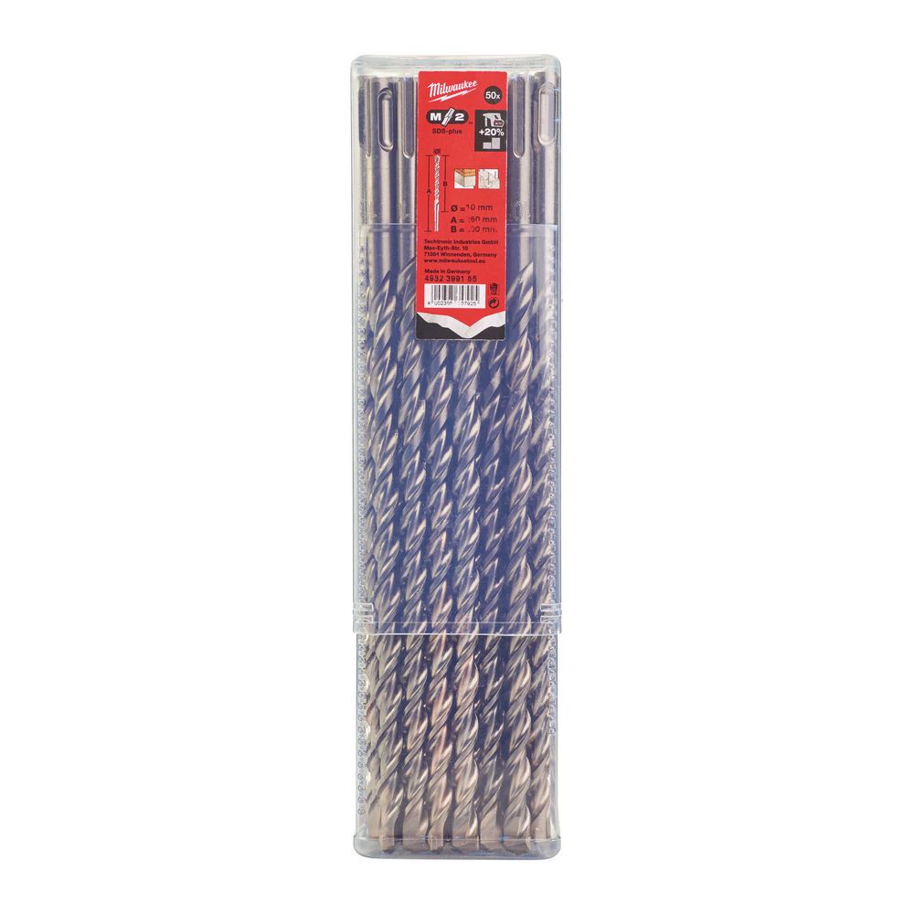 Бур SDS-PLUS M2 MILWAUKEE, діаметр 10,0х260х200мм, (50шт), пластикова коробка (4932399185)
