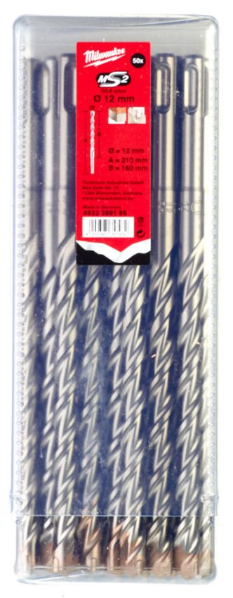 Бур SDS-PLUS M2 MILWAUKEE, діаметр 12,0х210х160мм, (50шт), пластикова коробка (4932399186)