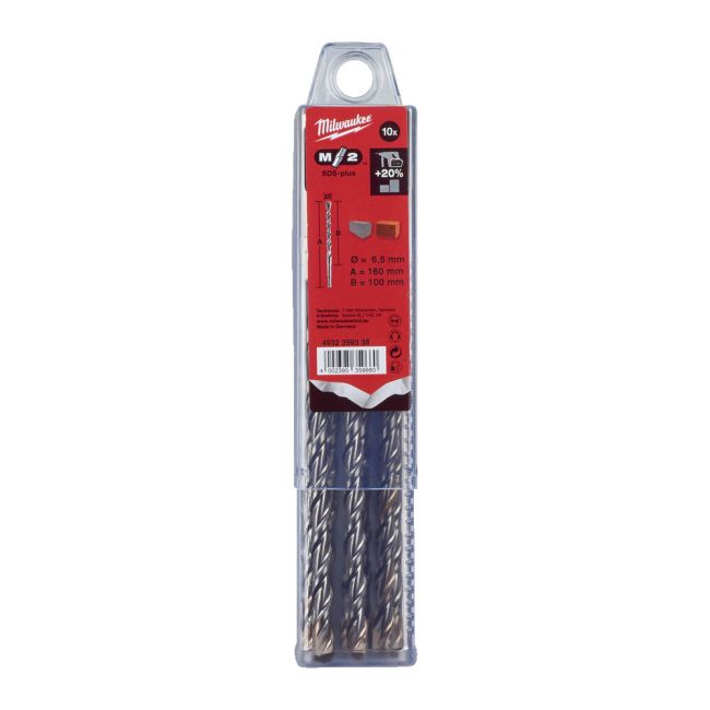 Бур SDS-PLUS M2 MILWAUKEE, діаметр 6,5х160х100мм, (10шт), пластикова коробка (4932399338)