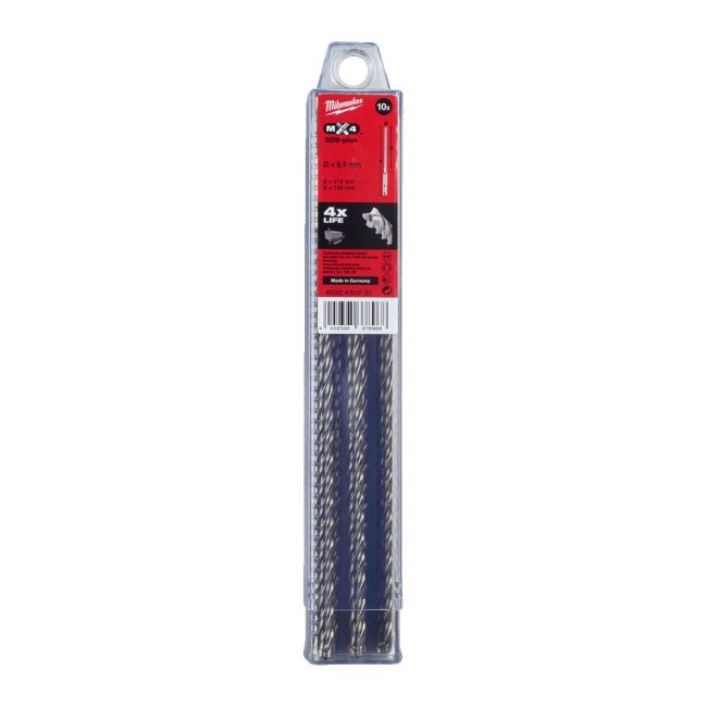 Бур SDS-PLUS MX4 MILWAUKEE, діаметр 6,5х215х150мм, (10шт), пластикова коробка (4932430235)