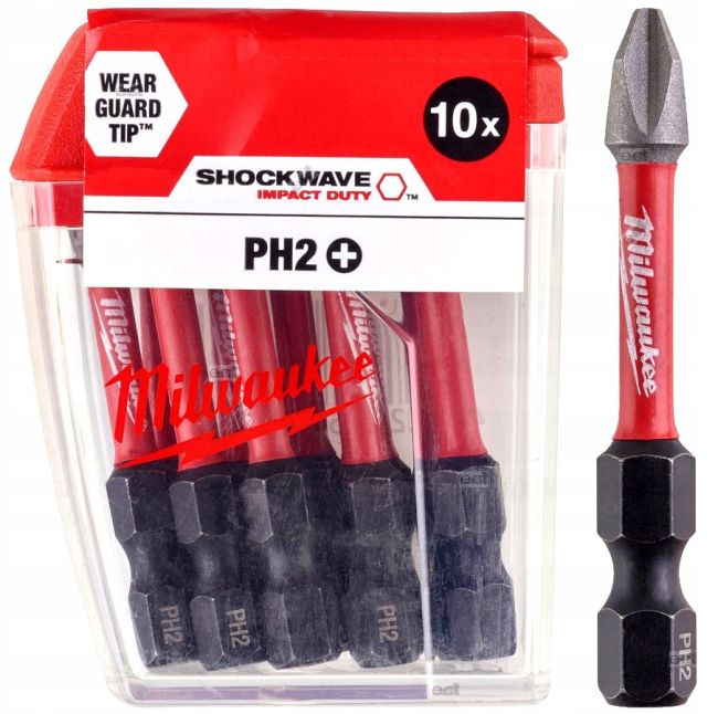Біта SHOCKWAVE MILWAUKEE, PH2, 50мм, (10шт), пластикова коробка (4932430855)