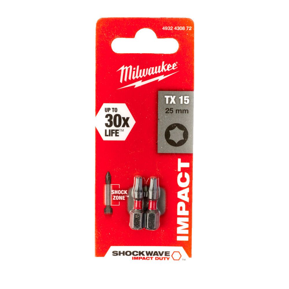 Бита для шуруповерта Milwaukee Shockwave 30xLife TX15, 25 мм, 2 шт. (4932430872)