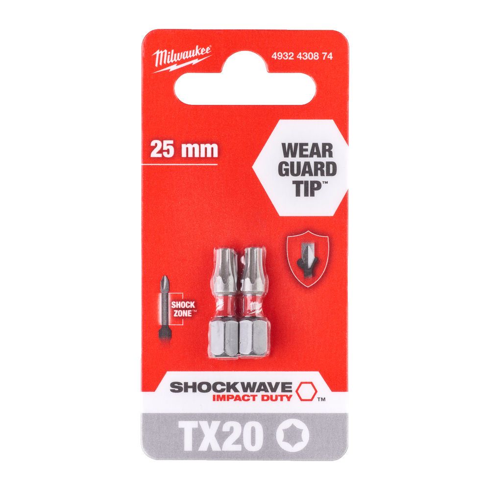 Біта SHOCKWAVE MILWAUKEE, TX20, 25мм, (2шт) (4932430874)