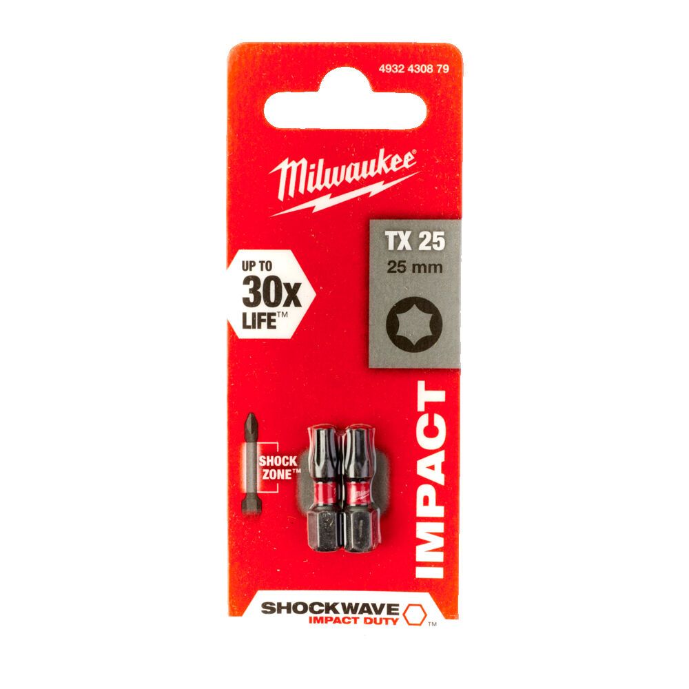 Біта SHOCKWAVE MILWAUKEE, TX25, 25мм, (2шт) (4932430879)