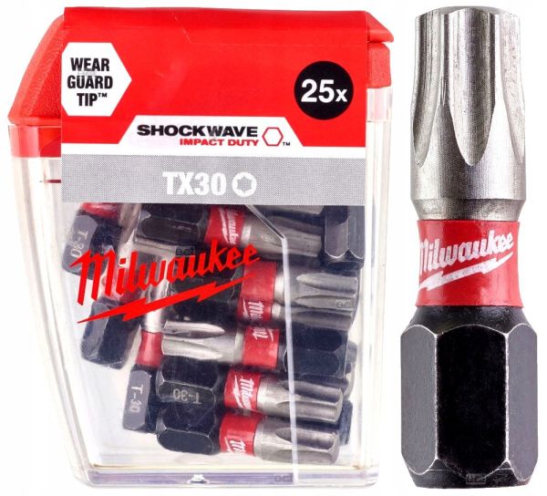 Біта SHOCKWAVE MILWAUKEE, TX30, 25мм, (25шт), пластикова коробка (4932430886)