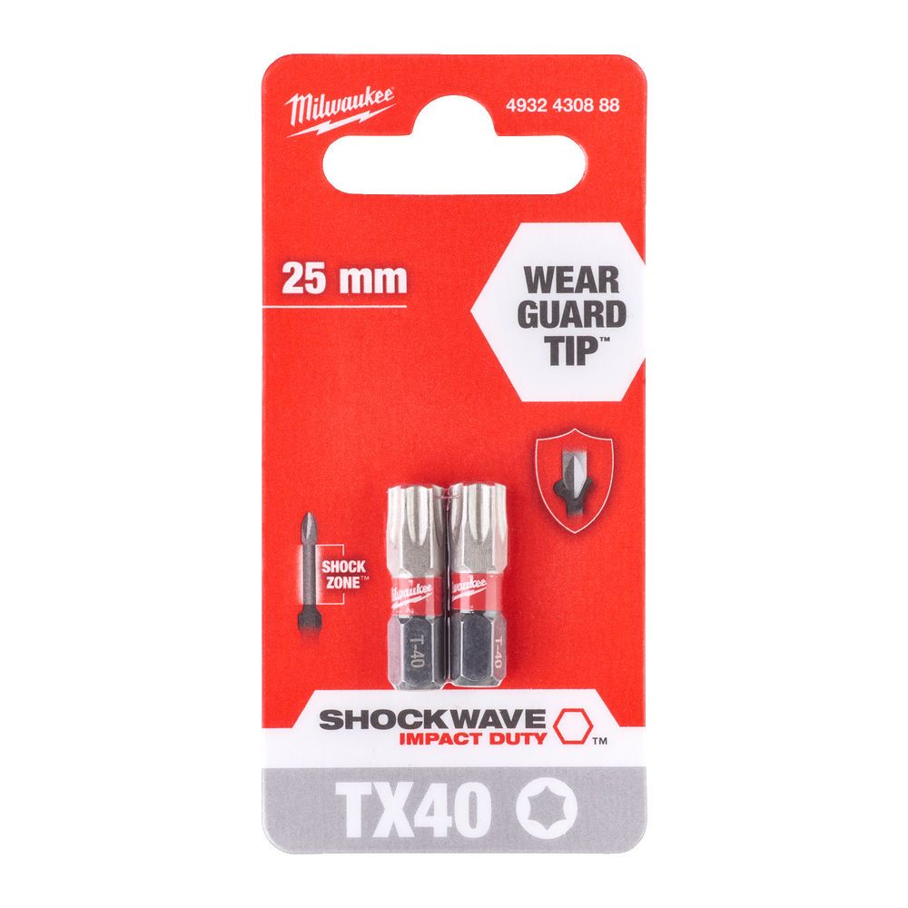 Біта SHOCKWAVE MILWAUKEE, TX40, 25мм, (2шт) (4932430888)