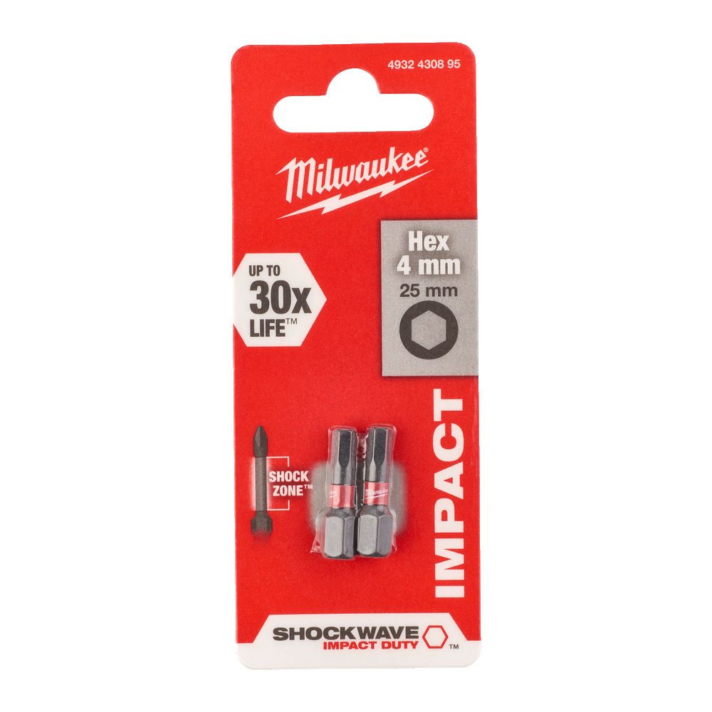 Біта SHOCKWAVE MILWAUKEE, Hex4, 25мм, (2шт) (4932430895)