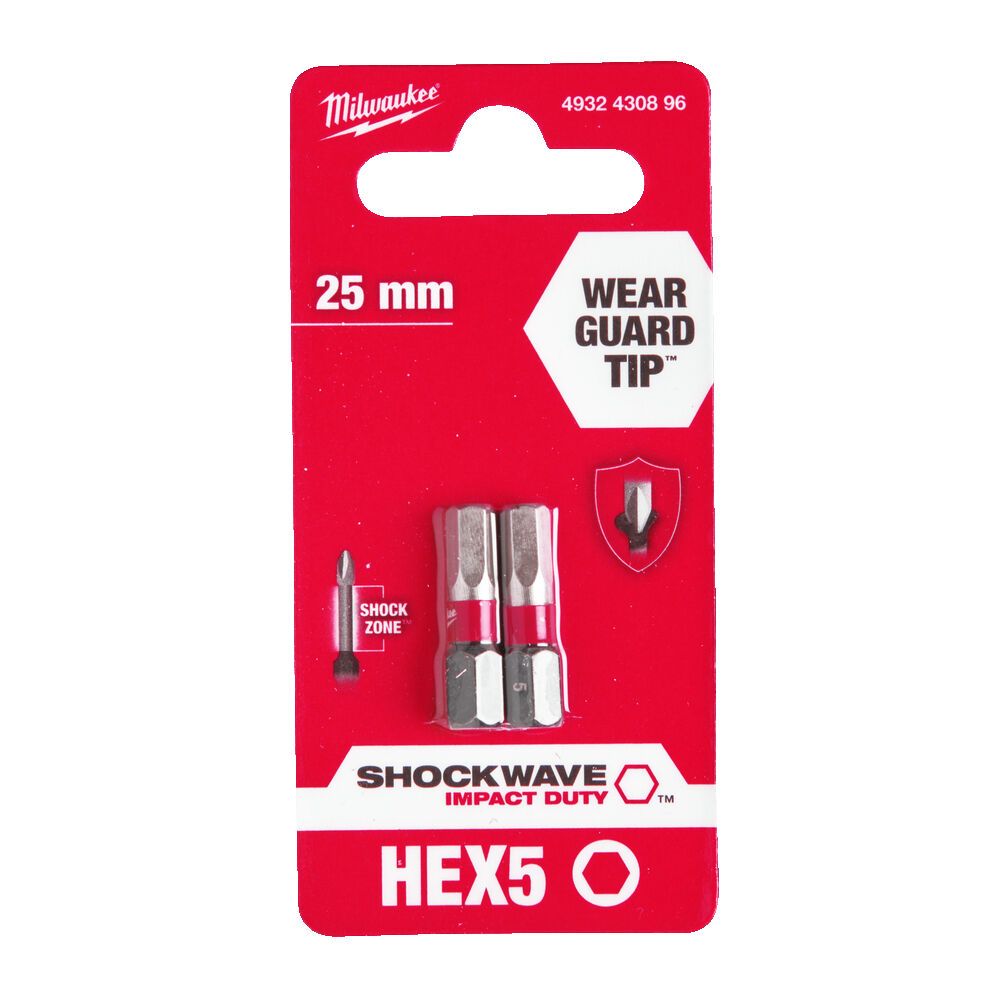 Біта SHOCKWAVE MILWAUKEE, Hex5, 25мм, (2шт) (4932430896)