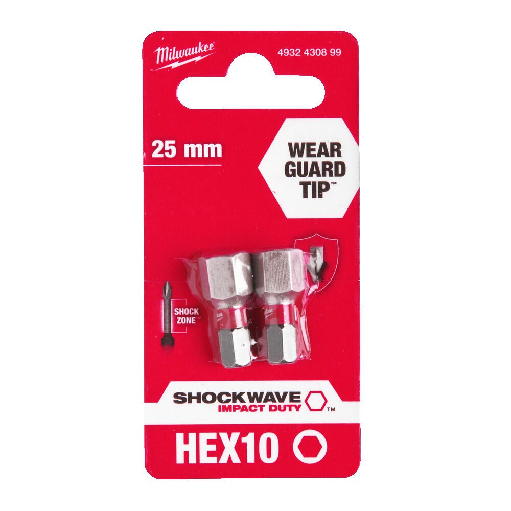 Біта SHOCKWAVE MILWAUKEE, Hex10, 25мм, (2шт) (4932430899)