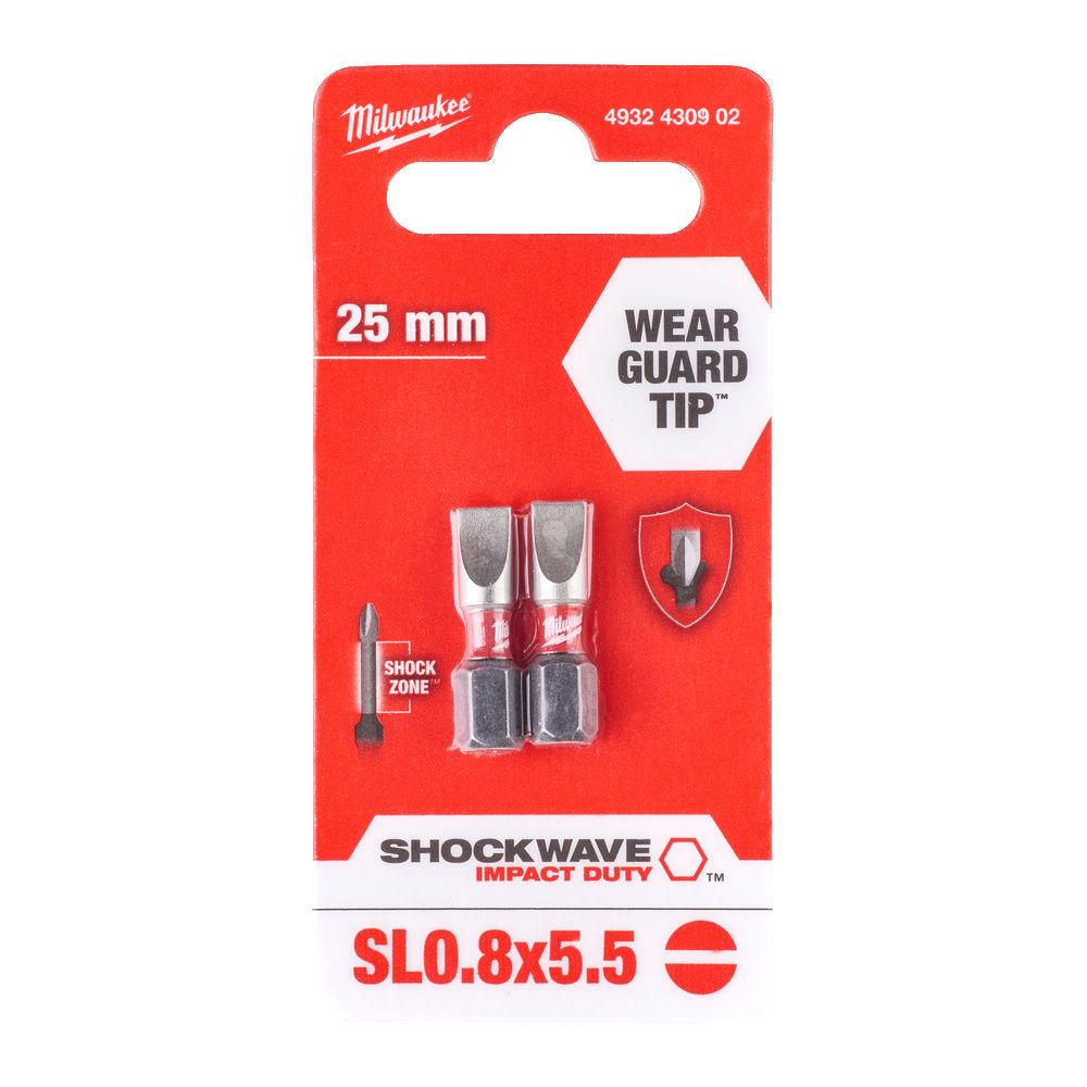 Біта SHOCKWAVE MILWAUKEE, SL0,8x5,5, 25мм, (2шт) (4932430902)