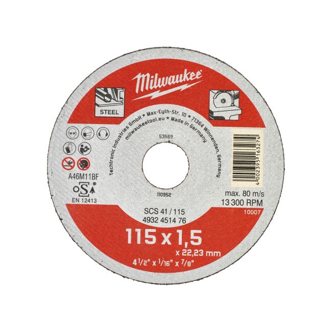 Диск відрізний по металу MILWAUKEE, SCS 41/115х1.5, діаметр 115мм (4932451476)