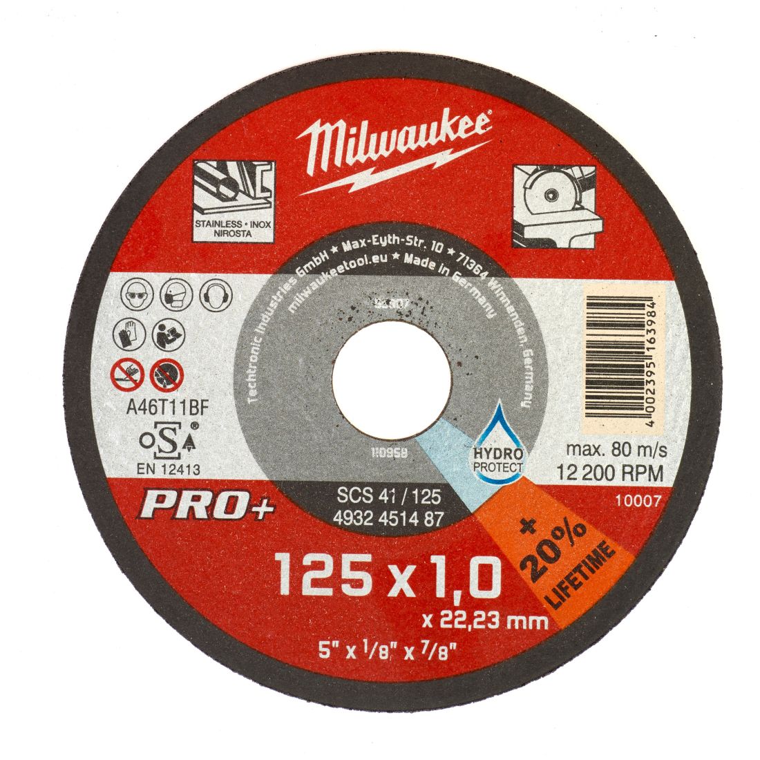 Диск відрізний по металу MILWAUKEE, SCS 41/125х1 PRO+, діаметр 125мм (4932451487)