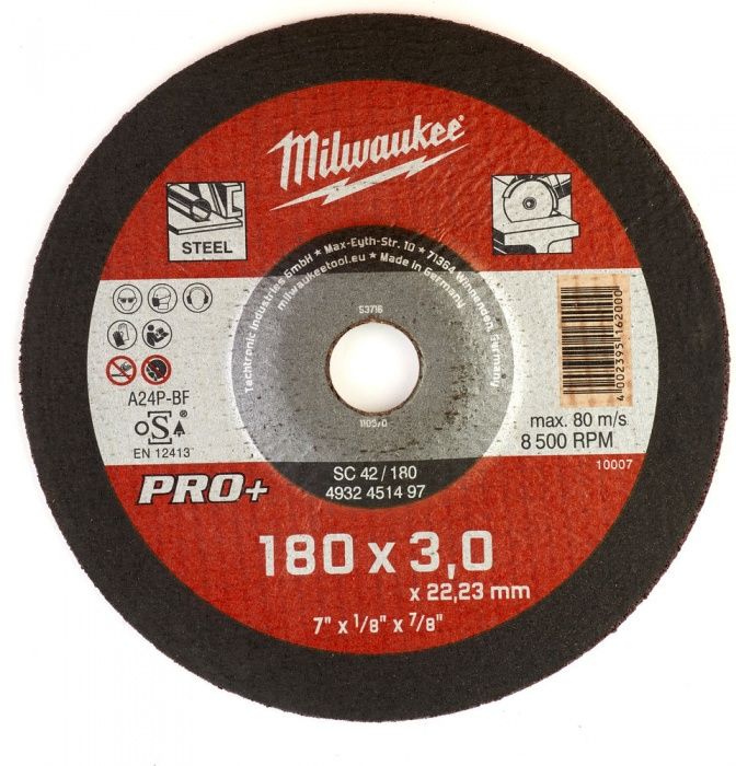 Диск відрізний по металу MILWAUKEE, SCS 42/180х3 PRO+, діаметр 180мм (4932451497)