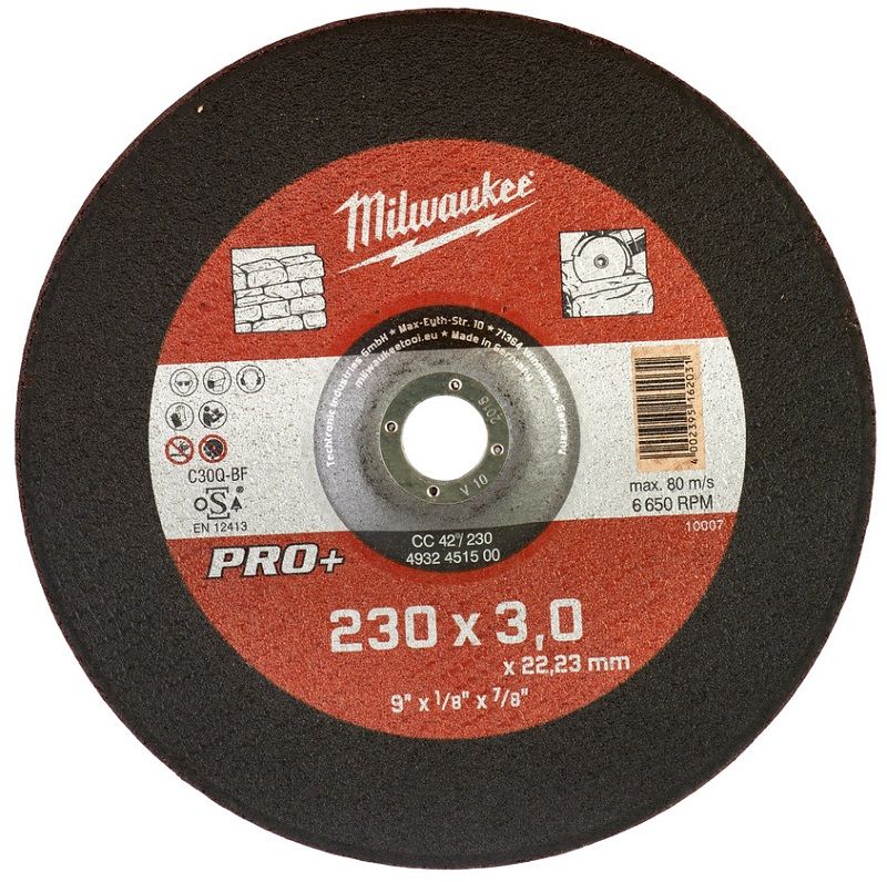 Диск відрізний по каменю MILWAUKEE, CC 42/230х3 PRO+, діаметр 230мм (4932451500)