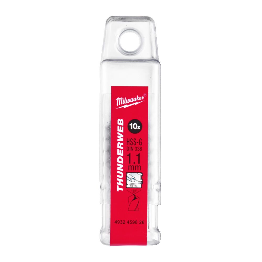 Свердло по металу THUNDERWEB HSS-G MILWAUKEE DIN338, діаметр 1,1х36х14мм, (10шт), пластикова коробка (4932459826)