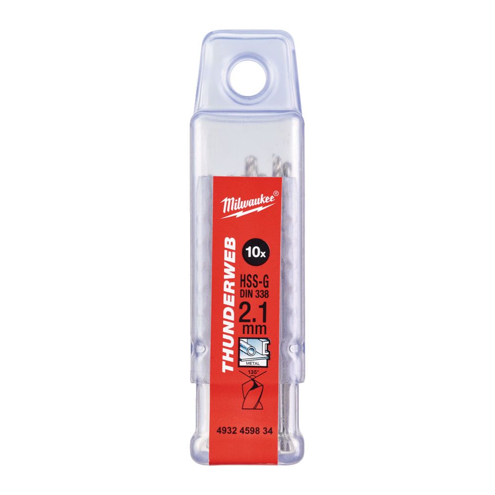 Свердло по металу THUNDERWEB HSS-G MILWAUKEE DIN338, діаметр 2,1х49х24мм, (10шт), пластикова коробка (4932459834)