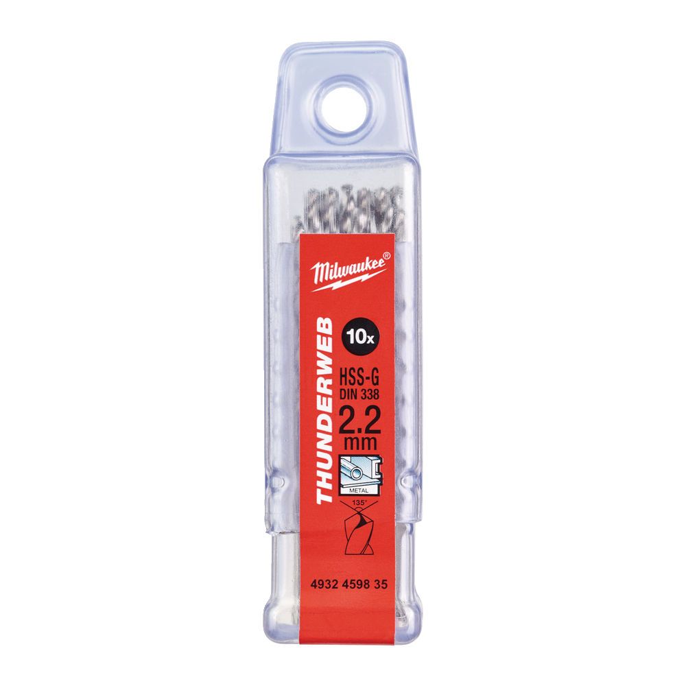Свердло по металу THUNDERWEB HSS-G MILWAUKEE DIN338, діаметр 2,2х53х27мм, (10шт), пластикова коробка (4932459835)