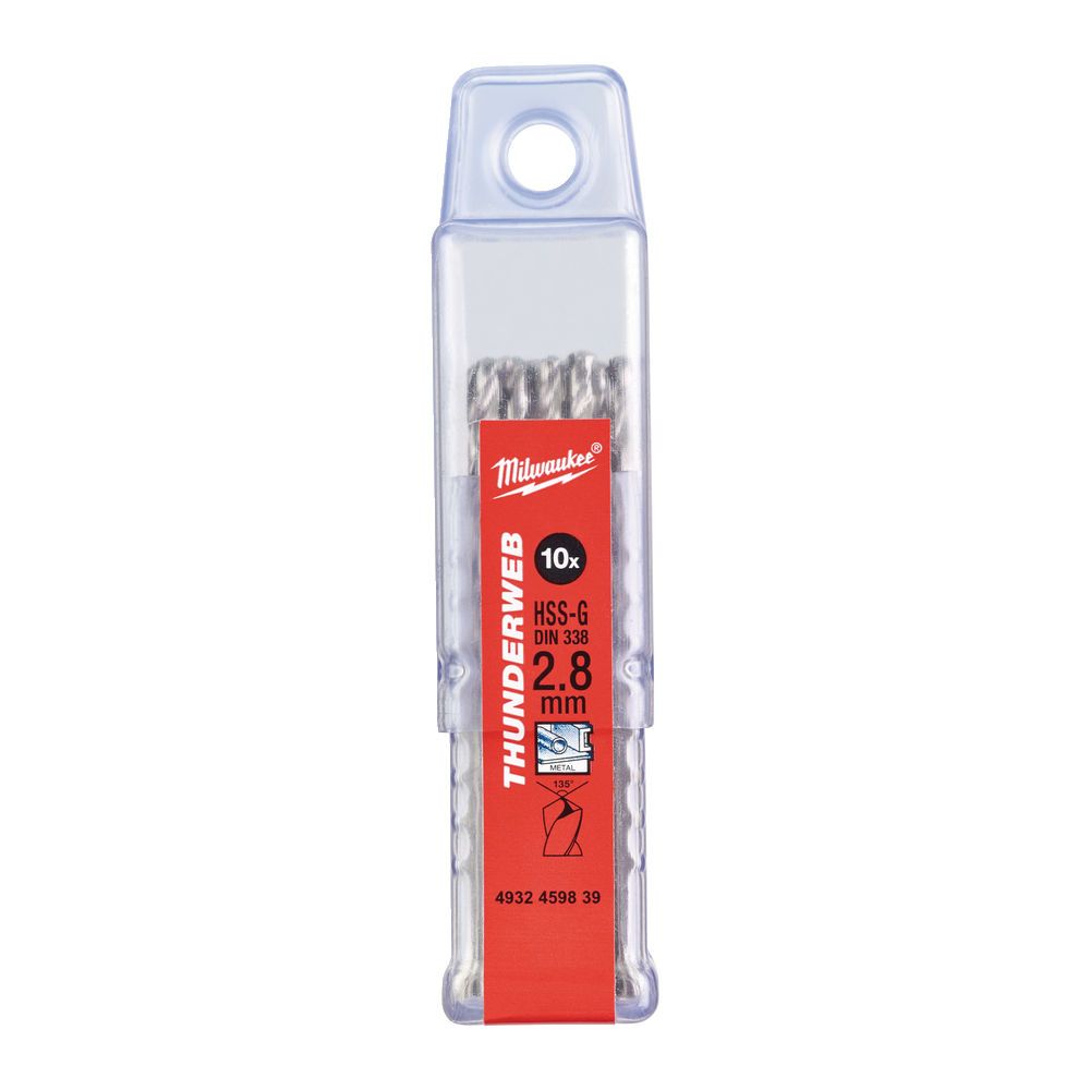 Свердло по металу THUNDERWEB HSS-G MILWAUKEE DIN338, діаметр 2,8х61х33мм, (10шт), пластикова коробка (4932459839)