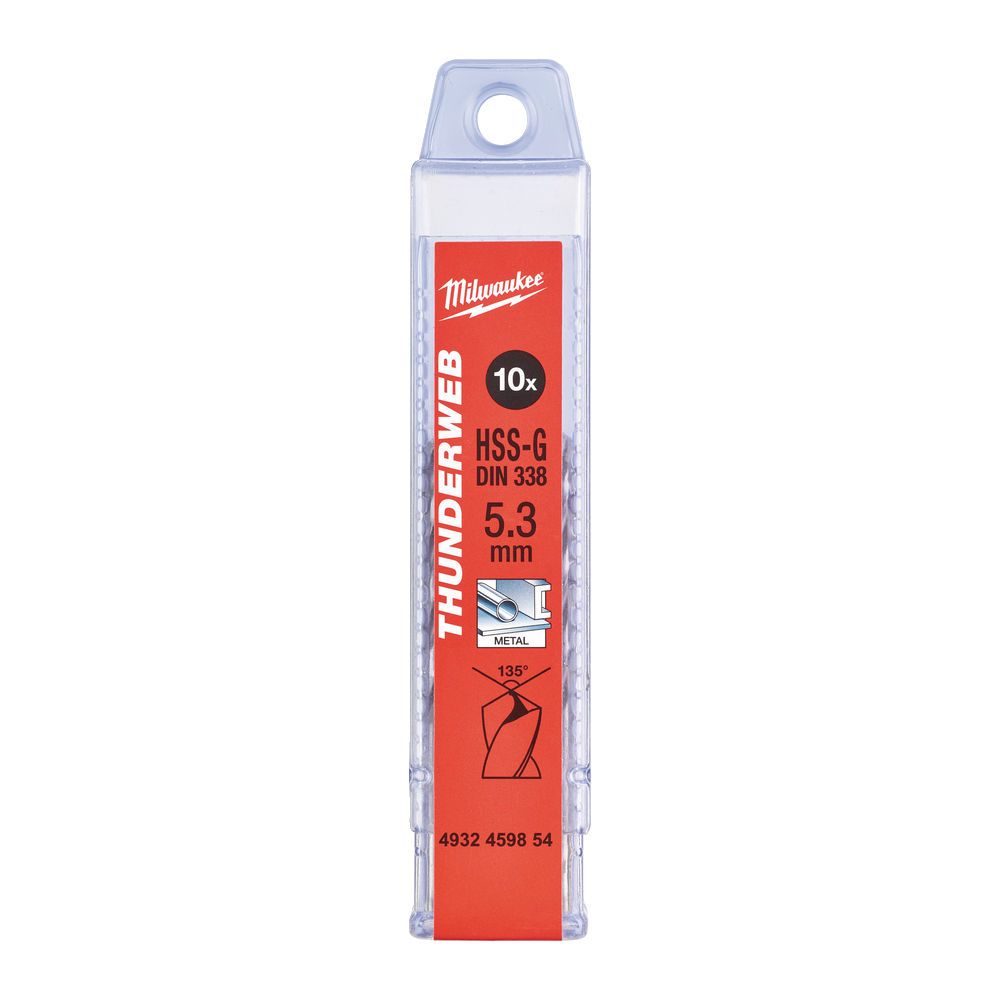 Свердло по металу THUNDERWEB HSS-G MILWAUKEE DIN338, діаметр 5,3х86х52мм, (10шт), пластикова коробка (4932459854)