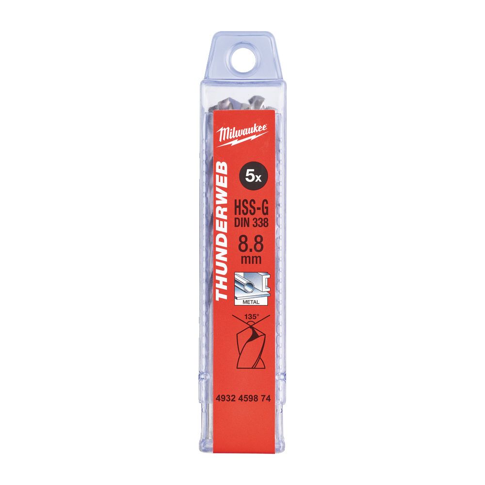 Свердло по металу THUNDERWEB HSS-G MILWAUKEE DIN338, діаметр 8,8х125х81мм, (5шт), пластикова коробка (4932459874)
