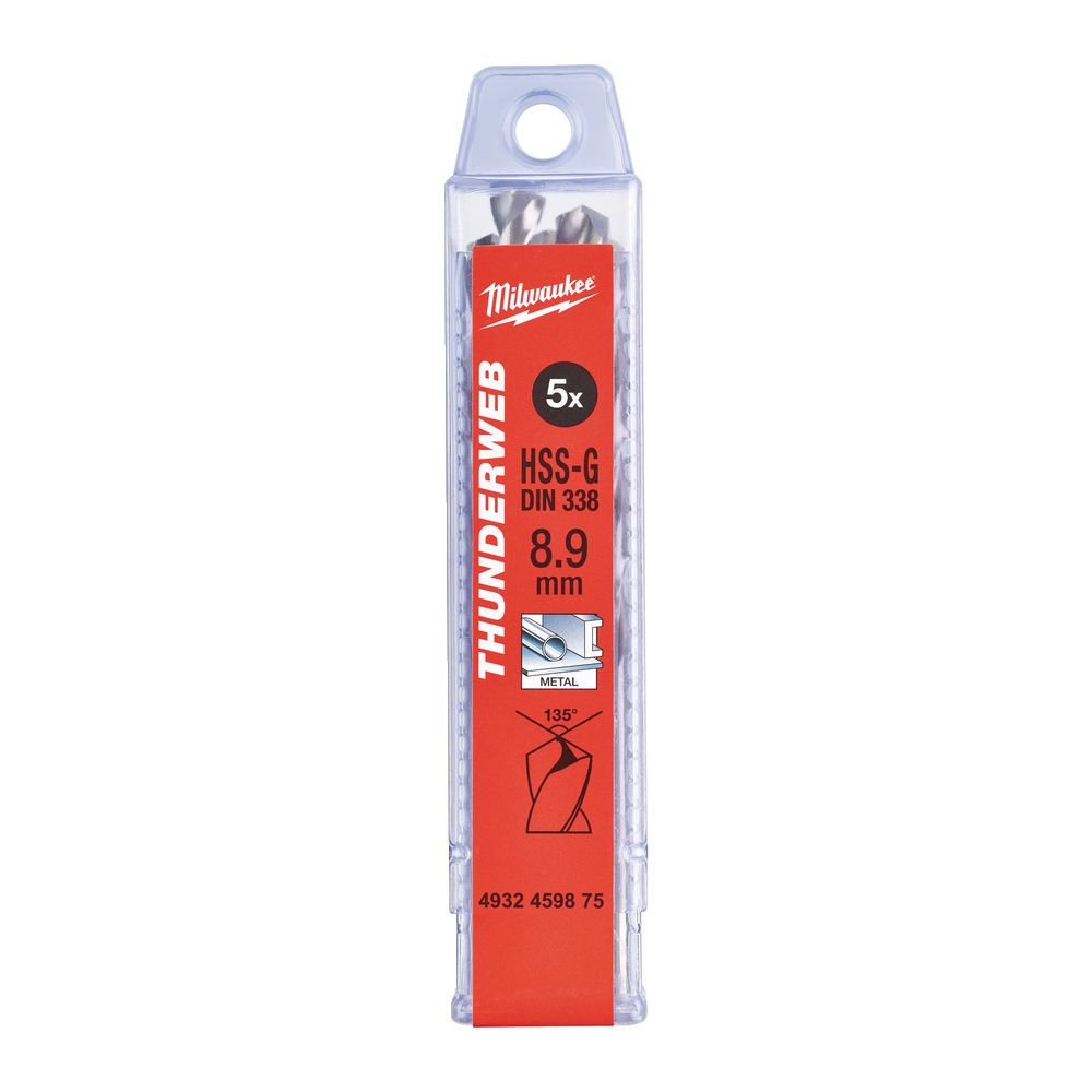 Свердло по металу THUNDERWEB HSS-G MILWAUKEE DIN338, діаметр 8,9х125х81мм, (5шт), пластикова коробка (4932459875)