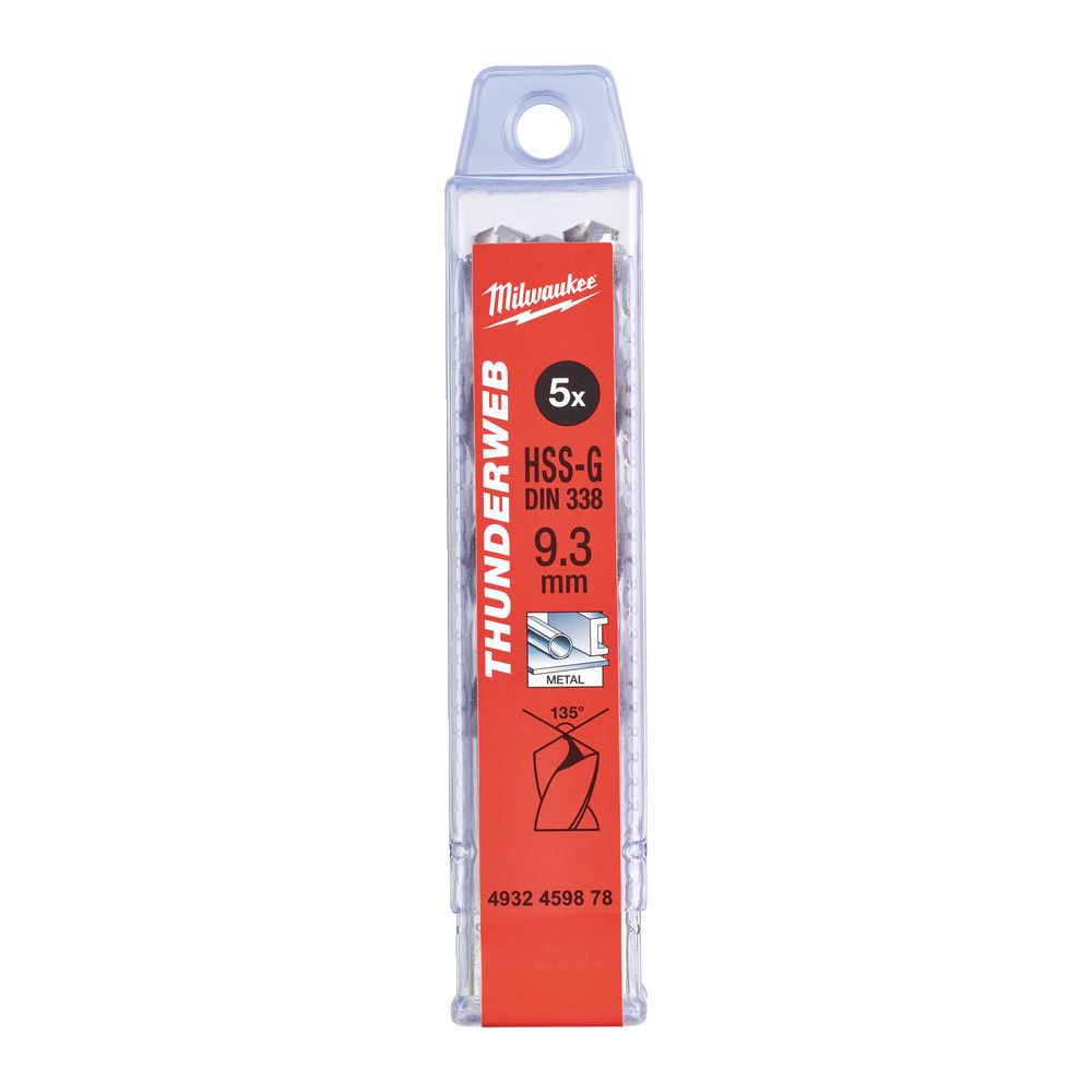Свердло по металу THUNDERWEB HSS-G MILWAUKEE DIN338, діаметр 9,3х125х81мм, (5шт), пластикова коробка (4932459878)