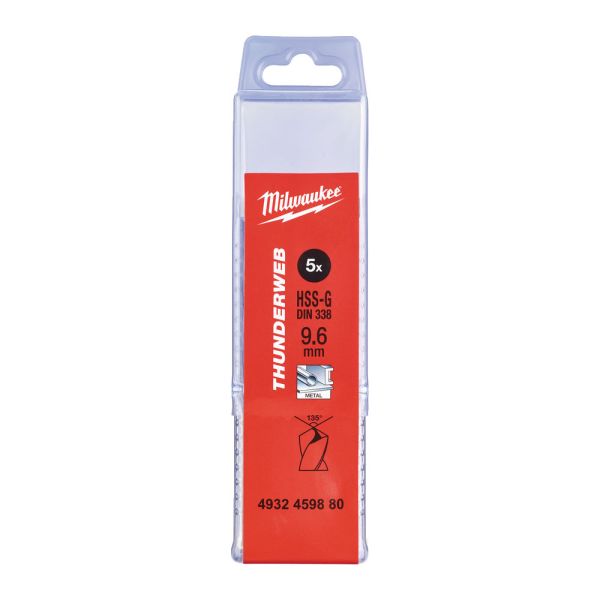 Свердло по металу THUNDERWEB HSS-G MILWAUKEE DIN338, діаметр 9,6х133х87мм, (5шт), пластикова коробка (4932459880)