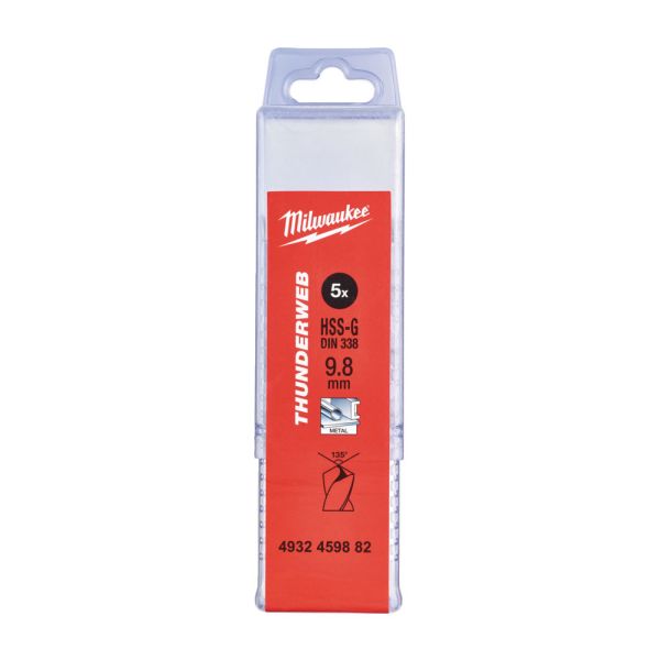 Свердло по металу THUNDERWEB HSS-G MILWAUKEE DIN338, діаметр 9,8х133х87мм, (5шт), пластикова коробка (4932459882)