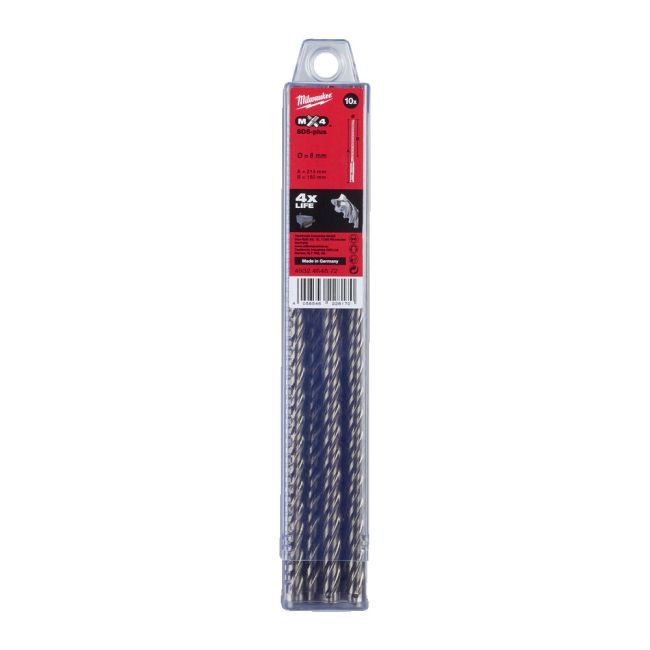 Бур SDS-PLUS MX4 MILWAUKEE, діаметр 8,0х215х150мм, (10шт), пластикова коробка (4932464872)