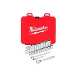 Набір головок торцевих хромованих 3/8'' MILWAUKEE, з тріскачкою, (32шт), пластиковий кейс (4932464945)