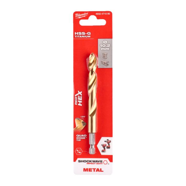 Свердло по металу RedHEX SHOCKWAVE™ HSS-TiN MILWAUKEE, діаметр 10,2х121х77мм (4932471090)