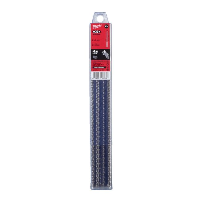 Бур SDS-PLUS MX4 MILWAUKEE, діаметр 6,0х265х200мм, (10шт), пластикова коробка (4932471252)