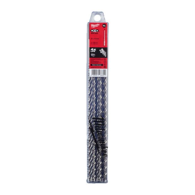 Бур SDS-PLUS MX4 MILWAUKEE, діаметр 10,0х265х200мм, (10шт), пластикова коробка (4932471254)