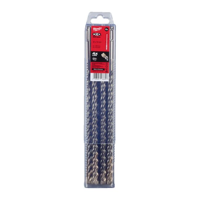 Бур SDS-PLUS MX4 MILWAUKEE, діаметр 12,0х260х200мм, (10шт), пластикова коробка (4932471256)