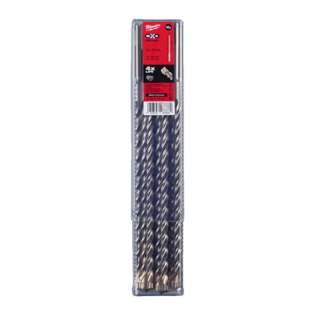 Бур SDS-PLUS MX4 MILWAUKEE, діаметр 16,0х260х200мм, (10шт), пластикова коробка (4932471258)