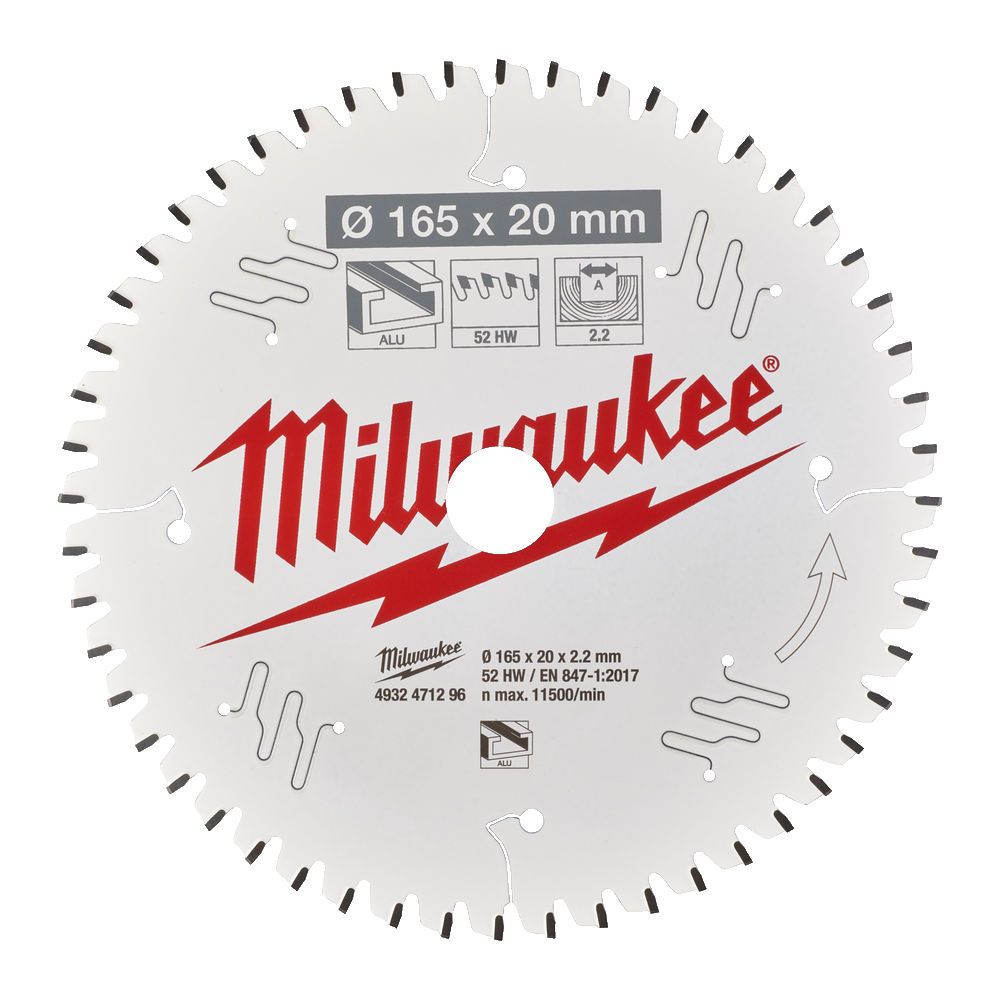Диск пиляльний по алюмінію  Alu PFTE MILWAUKEE, діаметр 165х20х2,2мм, 52 зуб. (4932471296)
