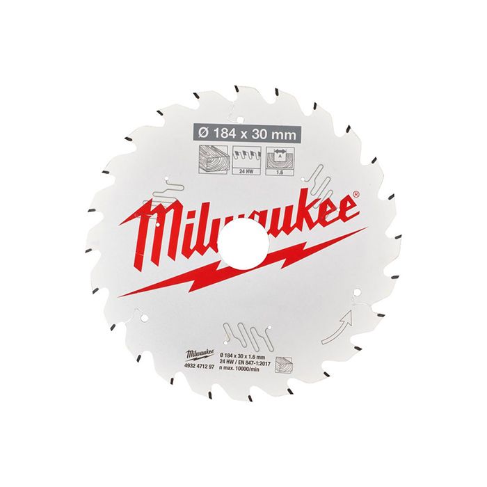 Диск пиляльний по дереву PFTE THIN KERF MILWAUKEE, діаметр 184х30х1,6мм, 24 зуб. (4932471297)
