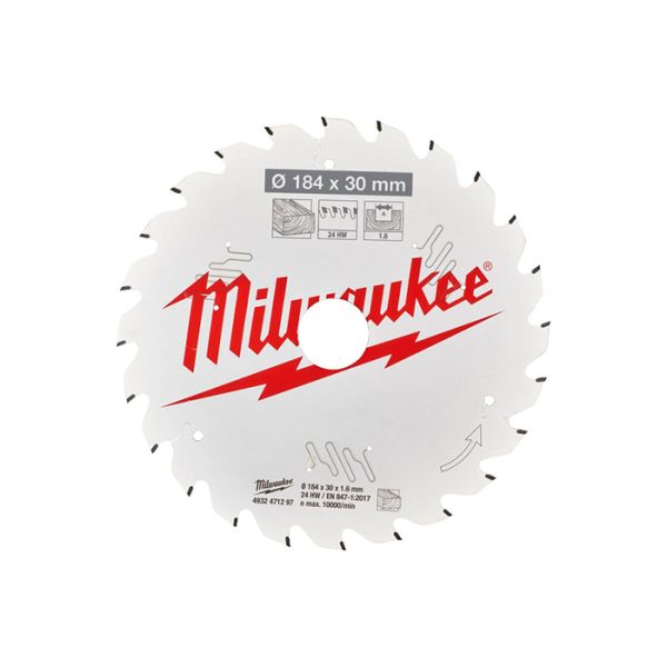 Диск пиляльний по дереву PFTE THIN KERF MILWAUKEE, діаметр 184х30х1,6мм, 24 зуб. (4932471297)
