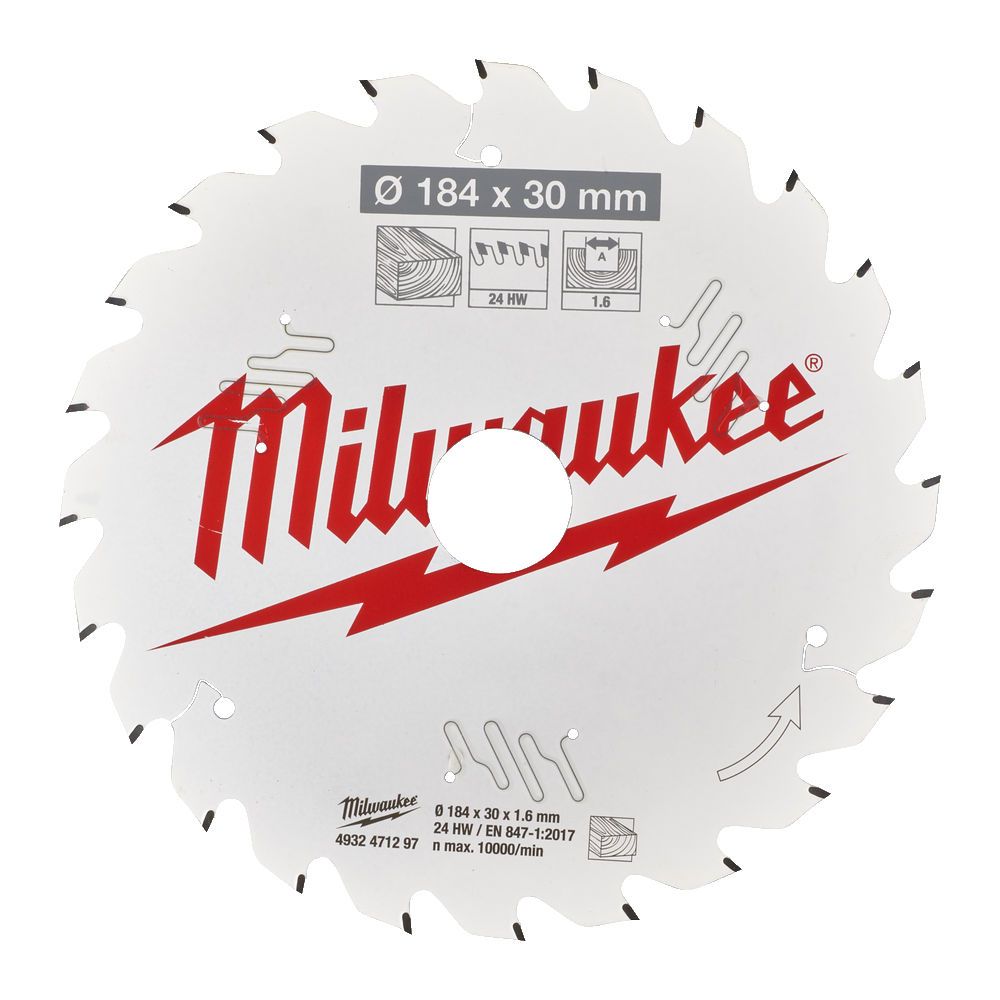 Диск пиляльний по дереву PFTE THIN KERF MILWAUKEE, діаметр 184х30х1,6мм, 24 зуб. (4932471297)