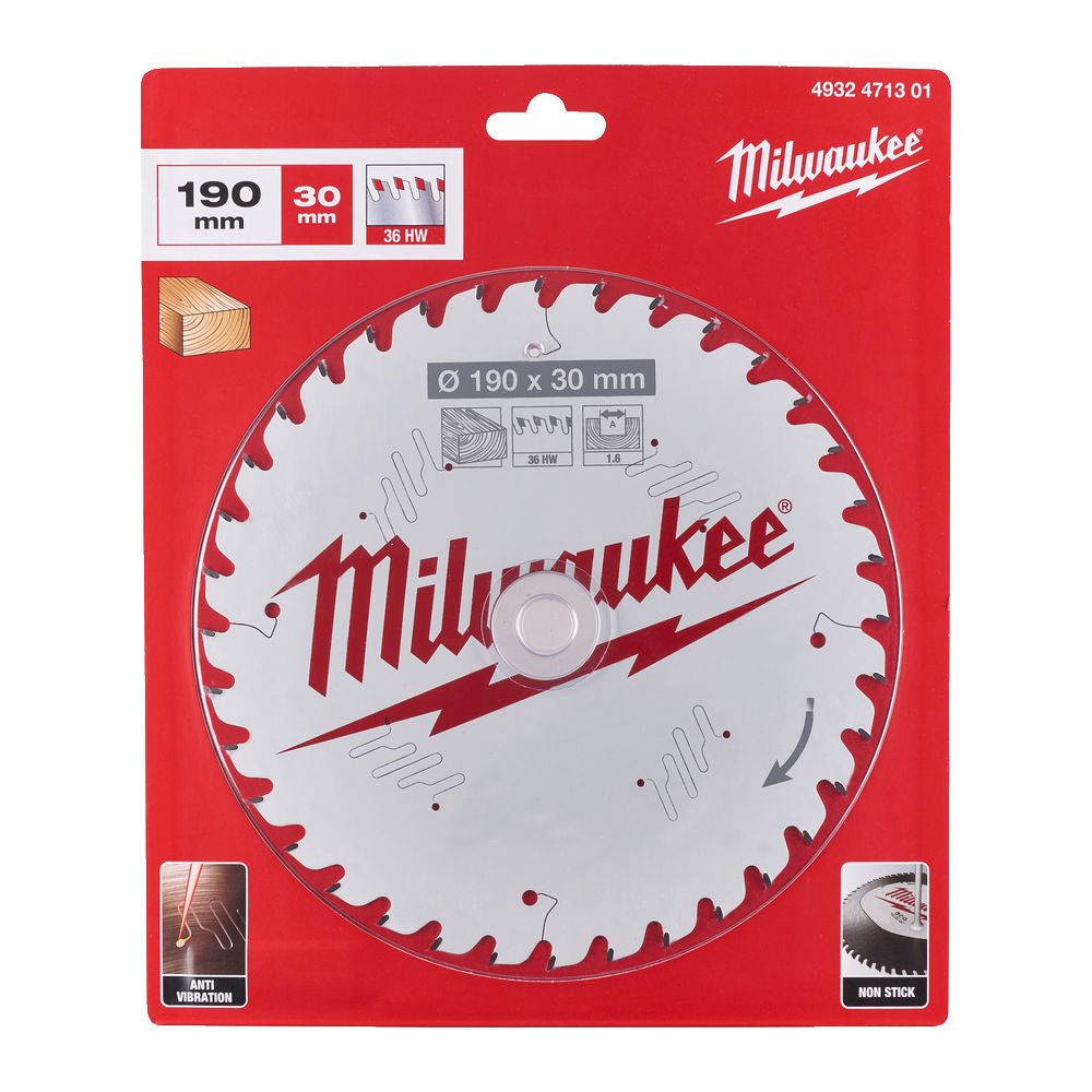 Диск пиляльний по дереву PFTE THIN KERF MILWAUKEE, діаметр 190х30х1,6мм, 36 зуб. (4932471301)