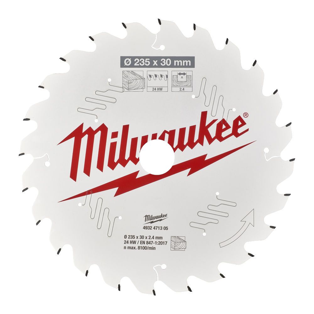 Диск пиляльний по дереву PFTE MILWAUKEE, діаметр 235х30х2,4мм, 24 зуб. (4932471305)