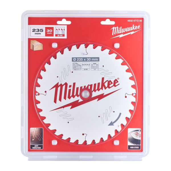Диск пиляльний по дереву PFTE MILWAUKEE, діаметр 235х30х2,4мм, 36 зуб. (4932471306)