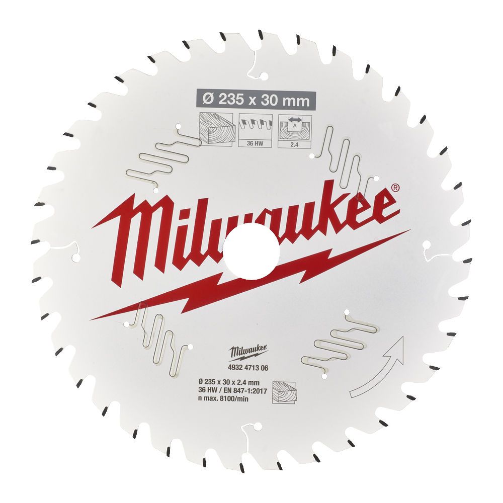 Диск пиляльний по дереву PFTE MILWAUKEE, діаметр 235х30х2,4мм, 36 зуб. (4932471306)